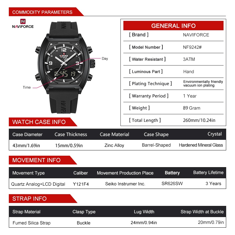 NAVIFORCE Men Dual Display Wat - đánh giá và giá Analog Quartz Watch