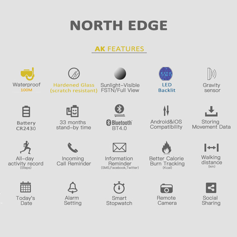 NORTH EDGE AK 100M Waterproof  - đánh giá và giá Smartwatch Watches For Men Digital