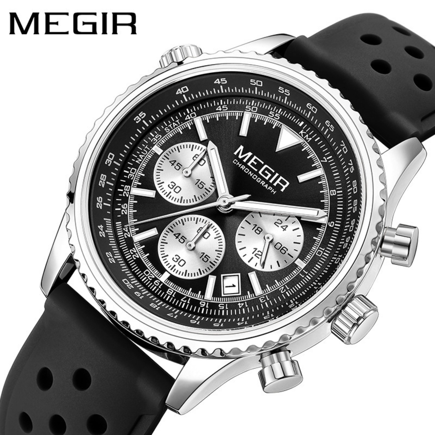 MEGIR Silver Black Quartz Watc - đánh giá và giá Chronograph Sport Watch