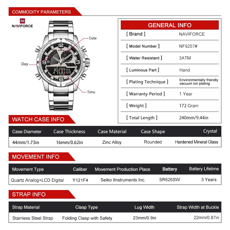 NAVIFORCE Men Dual Display Wat - đánh giá và giá Analog Quartz Watch